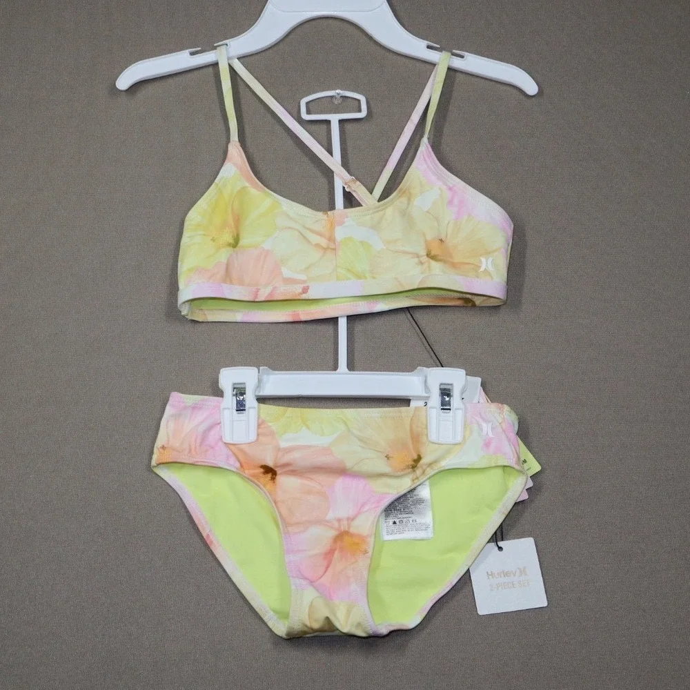 Hurley Girls' Carissa Moore Bikini in Aloha Hibiscus, Nylon, Size Medium‎